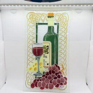 Vintage Peggy Karr Rectangular Wine Tray Fused Glass Charcuterie Platter 13.5"